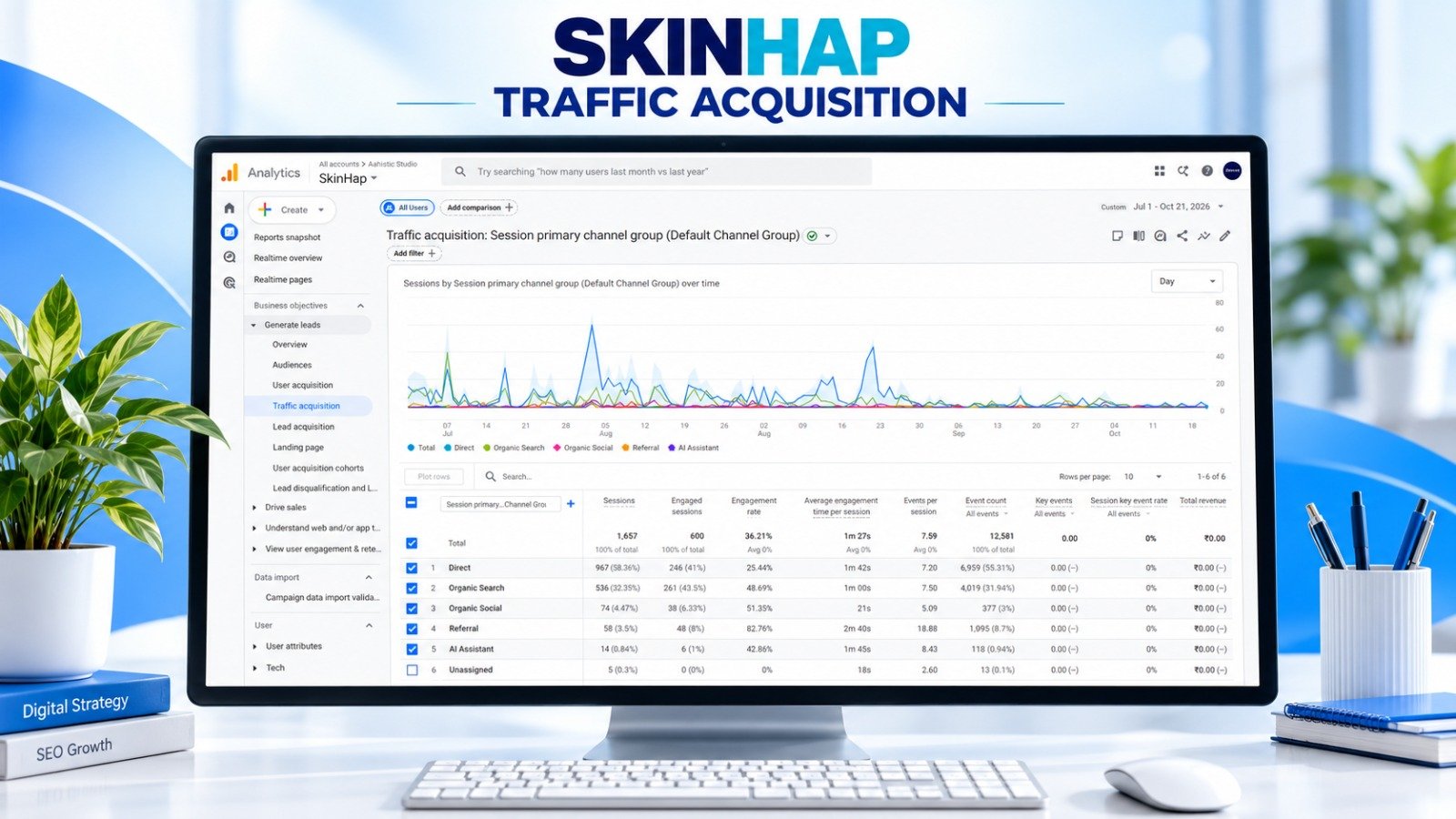 SkinHAP Google Analytics 4 Traffic Acquisition Proof